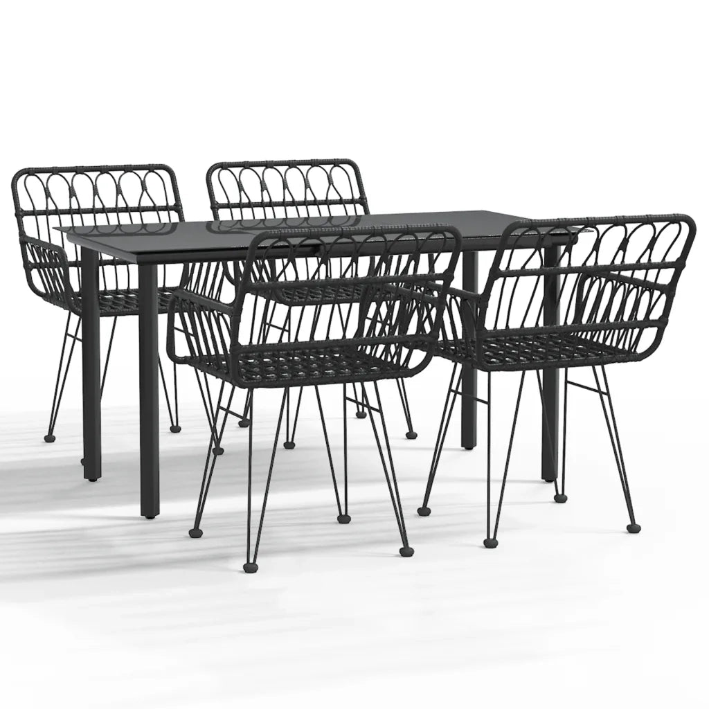 Set da Pranzo da Giardino 5 pz | Set Salotto da Giardino Nero in Polyrattan