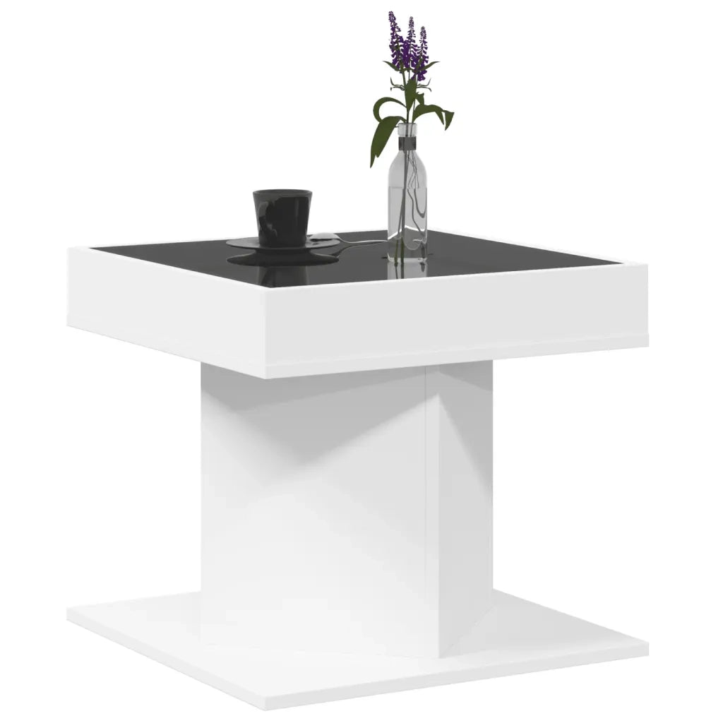 Tavolino Salotto con LED-Tavolino da soggiorno-Tavolo Bianco 50x50x45 cm Legno Multistrato 567802