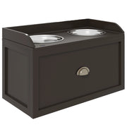 Ciotole per Cani Rialzate 60x30x36 cm in Acciaio Inox e Struttura in Legno con Cassetto Marrone