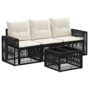 Set Divano da Giardino 4 pcs Nero e Bianco Crema polyrattan