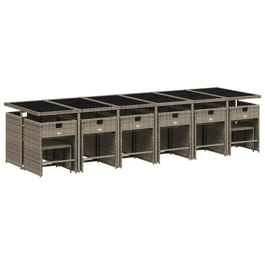 Set da Pranzo da Giardino 17pz con Cuscini Grigio in Polyrattan 3211184