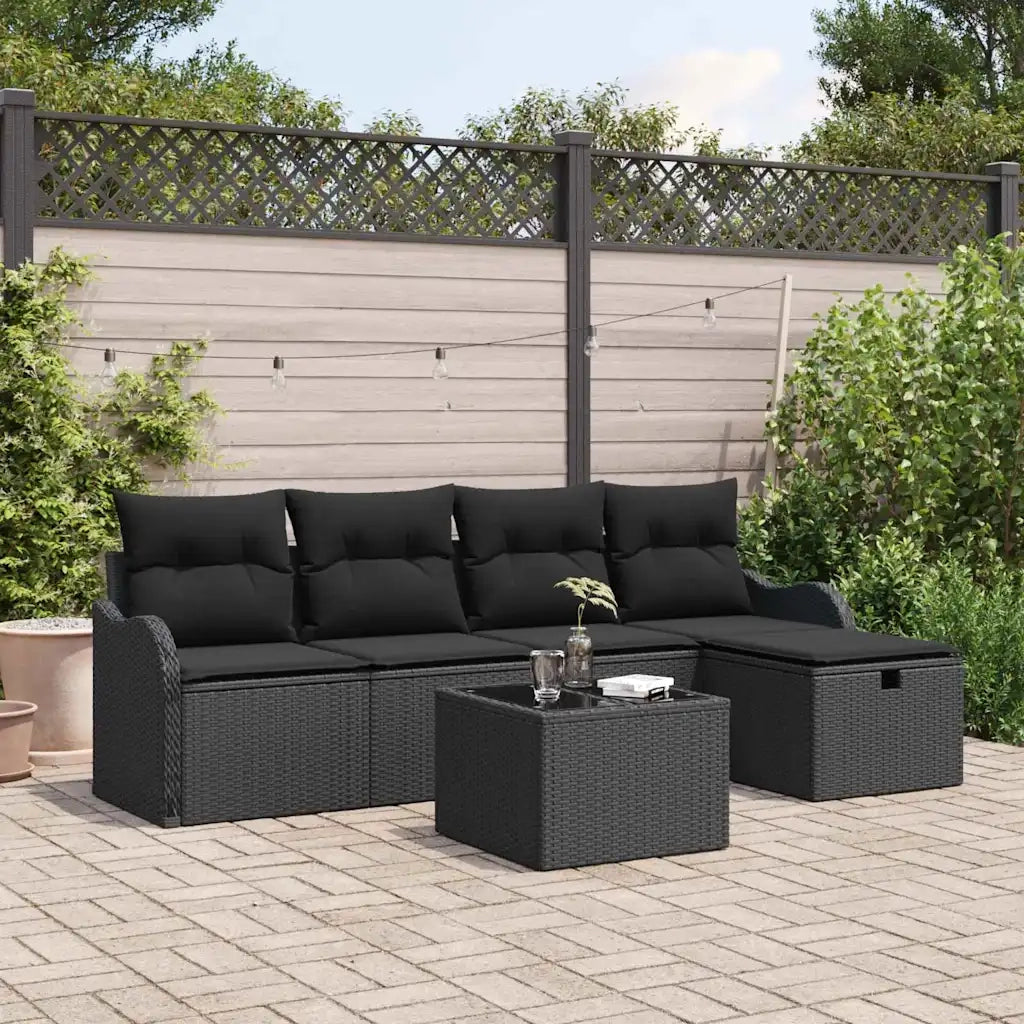 Set Divano da Giardino con cuscino 6 pcs Nero polyrattan