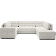 Divano ad angolo convertibile MONTEZA bianco bouclé 299 cm con vano contenitore e letto