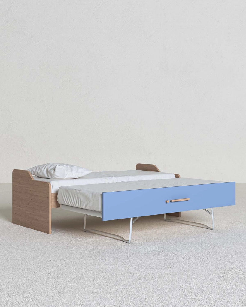 Letto attrezzato Jonny - Letto salvaspazio moderno per cameretta - Struttura virginia con cassettone avio - Letto estraibile inferiore - Rete a doghe inclusa e materassi esclusi_