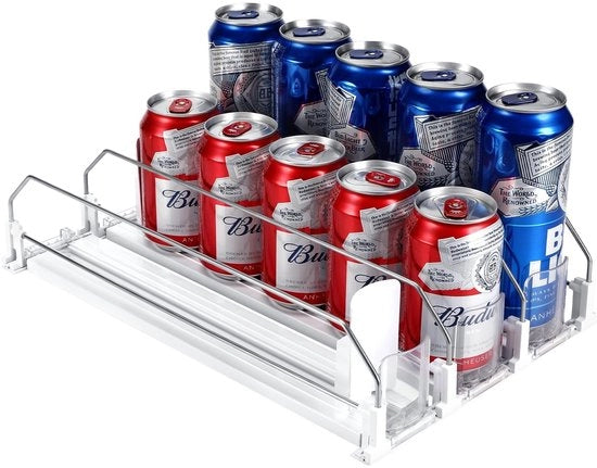 Organizzatore per frigorifero automatico per bottiglie con supporto in acciaio e 3 file per 15 contenitori da 38 x 25 cm.