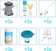 Accessori per Piscina Opzionale Fast Set - 305x76 cm - Rond - 57266 - Pomp - Set di Test - Kit di Pulizia - Chloor - Chloordrijver - Scala
