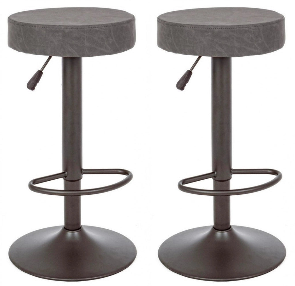Set 2 Sgabelli Regolabile 35x35x64/85 cm Piper in Ecopelle Grigio Scuro Vintage