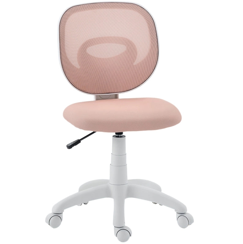 Sedia da ufficio ergonomica rosa con schienale a C, altezza regolabile e senza braccioli