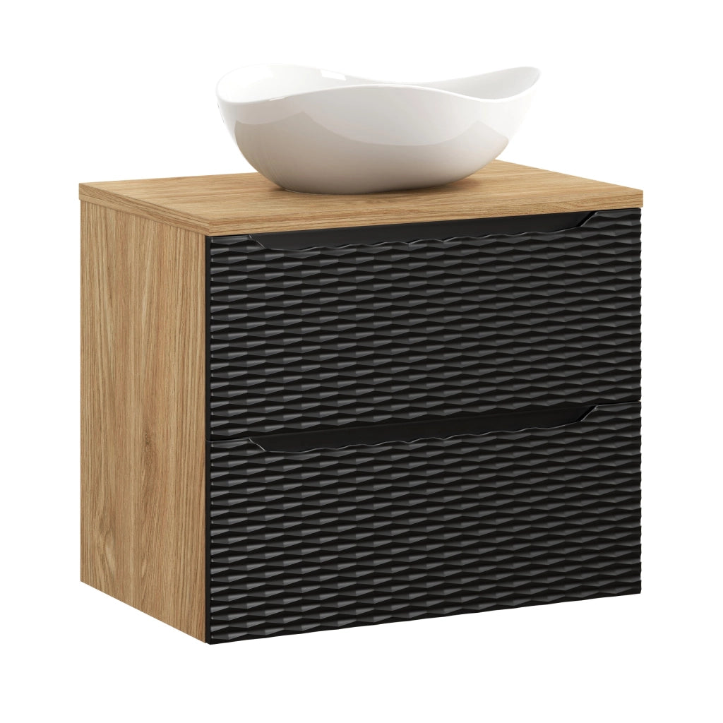 Set mobili bagno 70 cm con piano e lavabo da appoggio Cloud Ocean Black 70 x 1401 x 46 cm