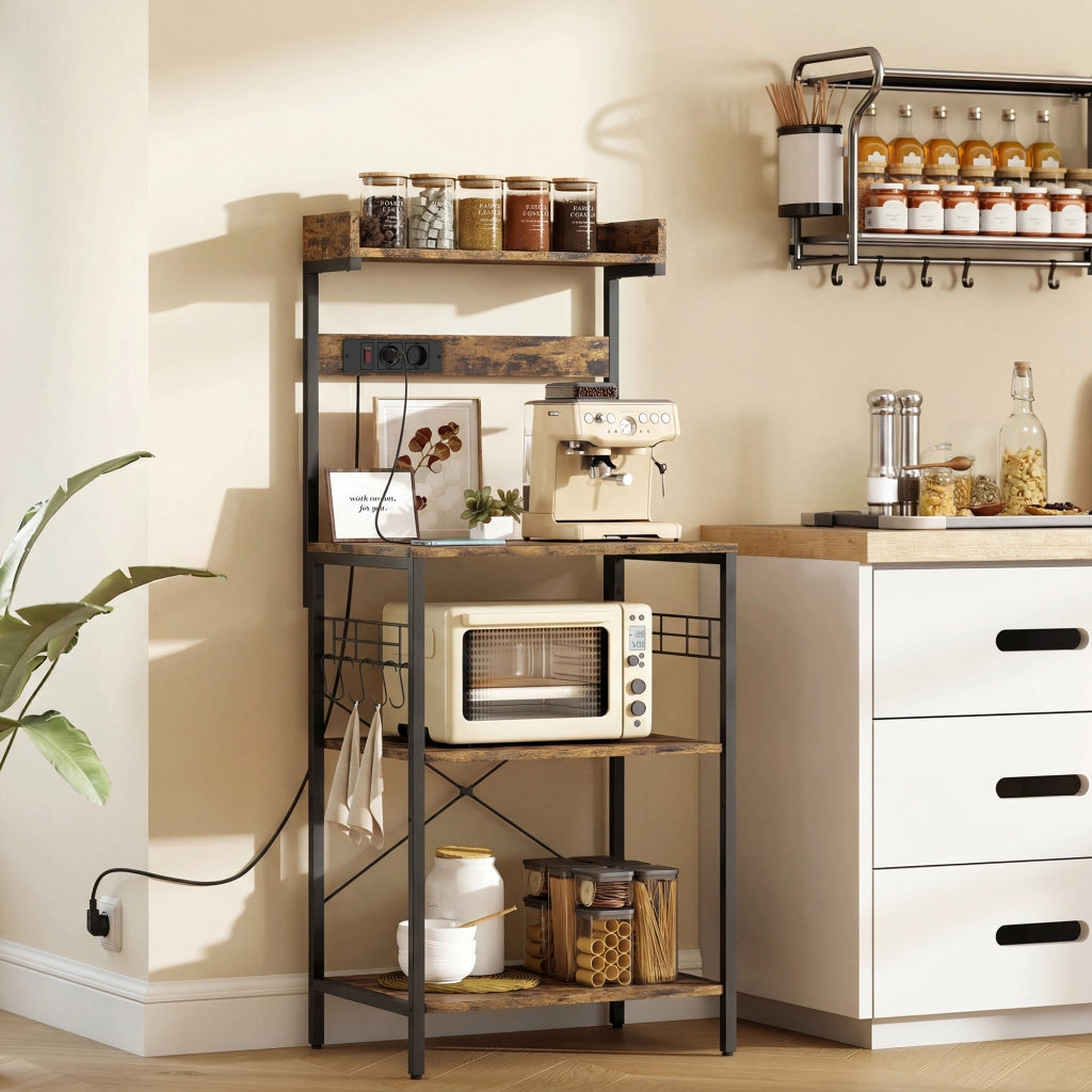 Scaffale Cucina con Prese Elettriche ¨C Xylo ¨C Legno Marrone Rustico 60x42x137 cm