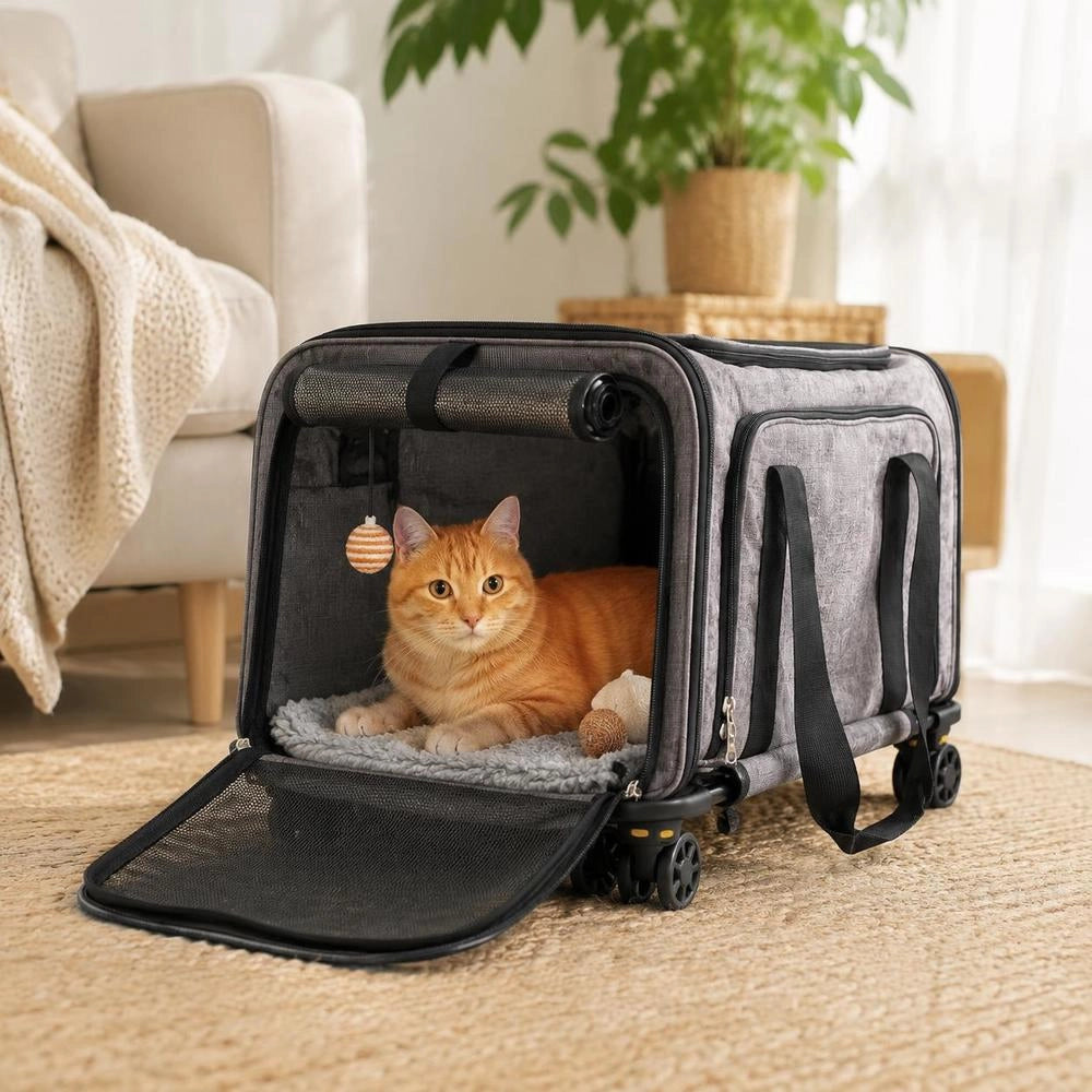 Foldable Dog Trolley Backpack, Max. 11.3kg Load Capacity, Transport Bag Made Of 600D Oxford Fabric, Dog Cart With 4 Wheels, Storage Pockets, Pet Trolley, Ideal For Car Trips And Outings