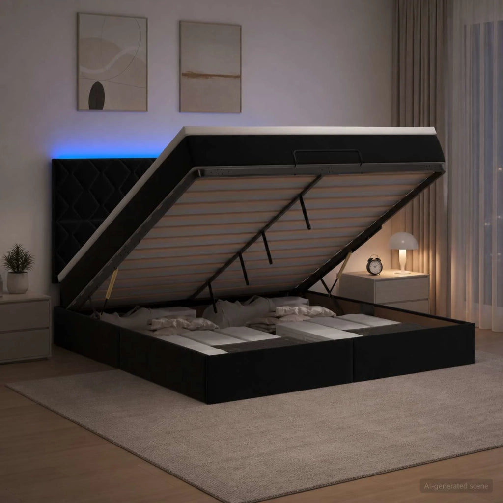 Letto Ottomano con Materasso e LED Nero 160 x 200 cm Velluto 3458387