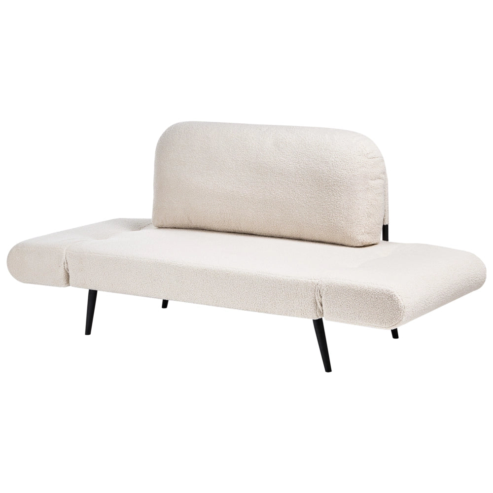 Divano letto con funzione letto cuscino rotondo rivestimento in bouclé gambe in ferro per soggiorno o camera da letto color bianco sporco