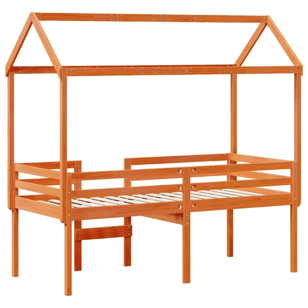Letto singolo | Letto per adulti | Letto a Soppalco con Tetto Marrone Cera 90x200 cm Legno di Pino