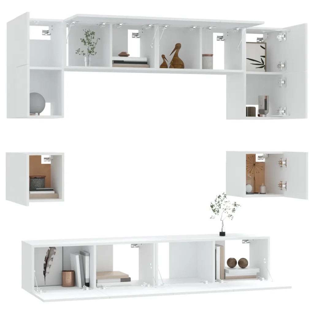 Set Mobili Porta TV 8pz Bianco in Legno Multistrato 3114406