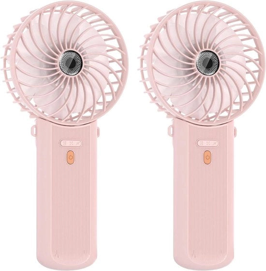 Ventilatore portatile mini 2 pezzi con caricamento USB con 4 velocità - 5,5-16 ore di tempo di funzionamento - Rotazione 180° - Ventilatore pieghevole piccolo per casa ufficio viaggio - Rosa