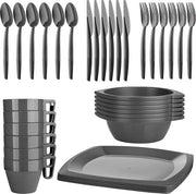 Servizio da tavola in plastica riciclabile - antracite - stivato - lavastoviglie - set da 36 pezzi