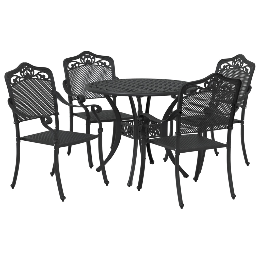 Set da pranzo per il giardino 5 pezzi in alluminio fuso nero