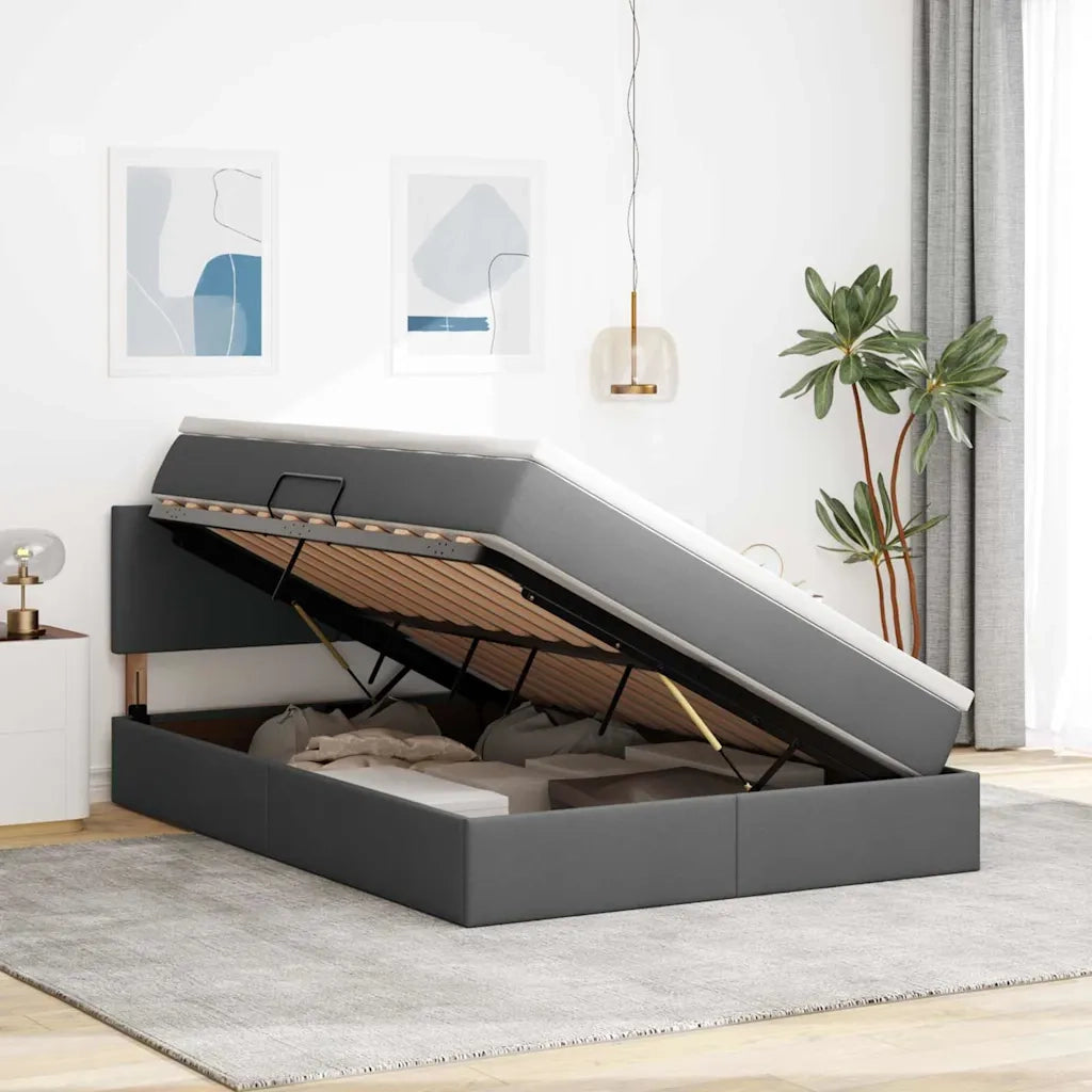 Letto con contenitore LED e materasso Grigio Scuro 140 x 200 cm