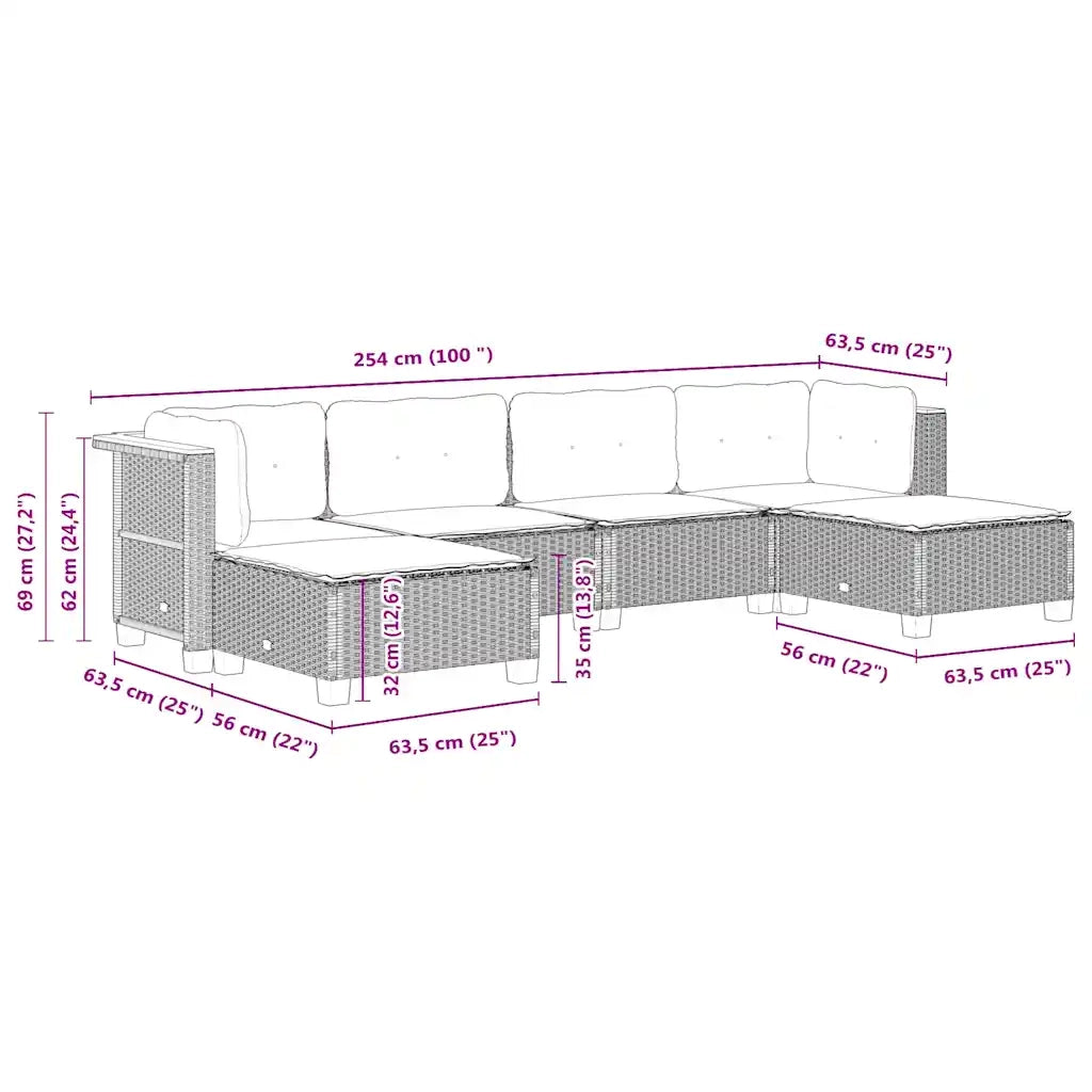 Set Divano da Giardino 6 pz | Set Salotto da Giardino con Cuscini Nero in Polyrattan