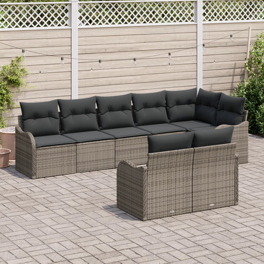 Set di Divani da Giardino  con Cuscini Grigio Polyrattan 8 Pezzi