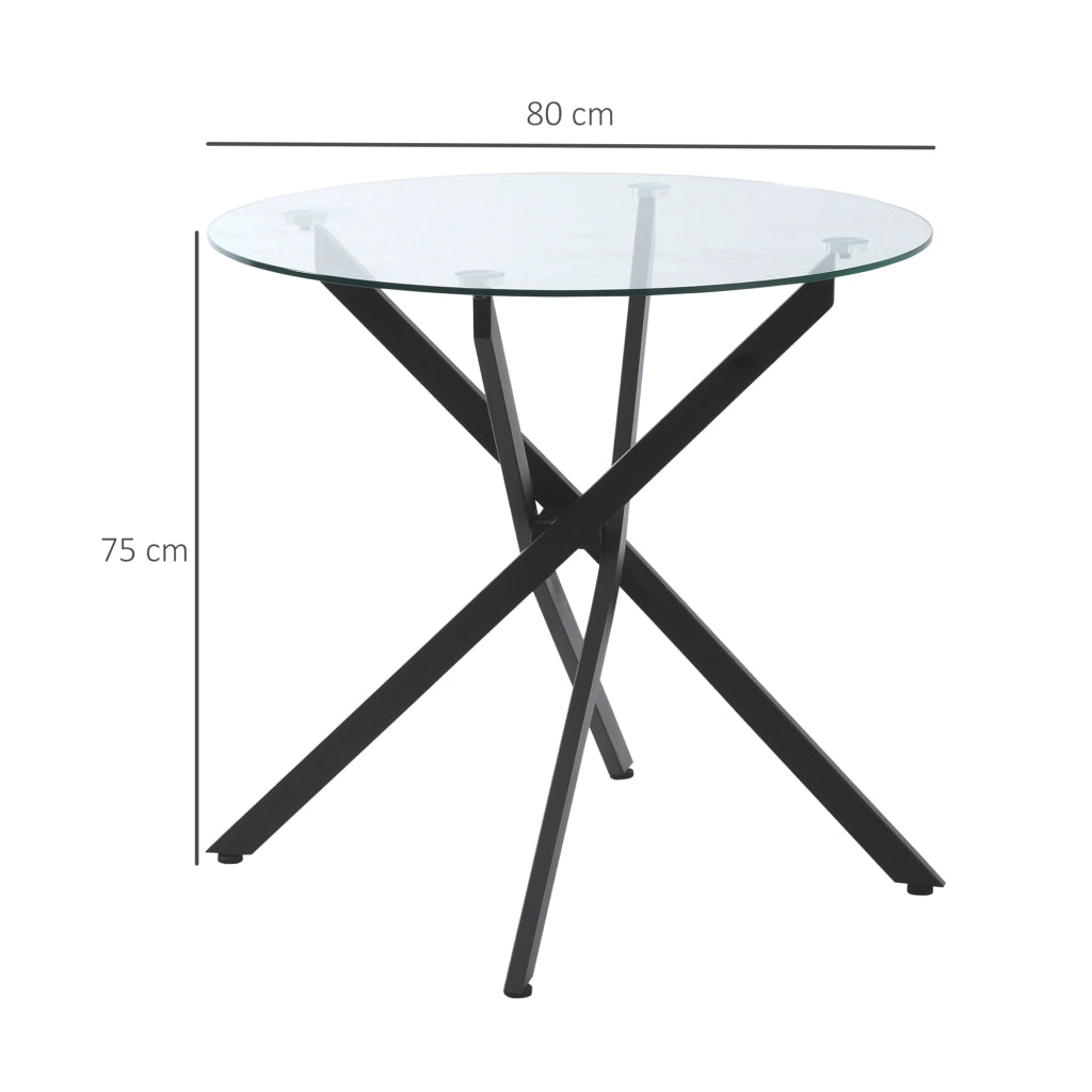 Tavolo da pranzo - rotondo in vetro - 80x80x75 cm - struttura in metallo - nero - moderno ed elegante