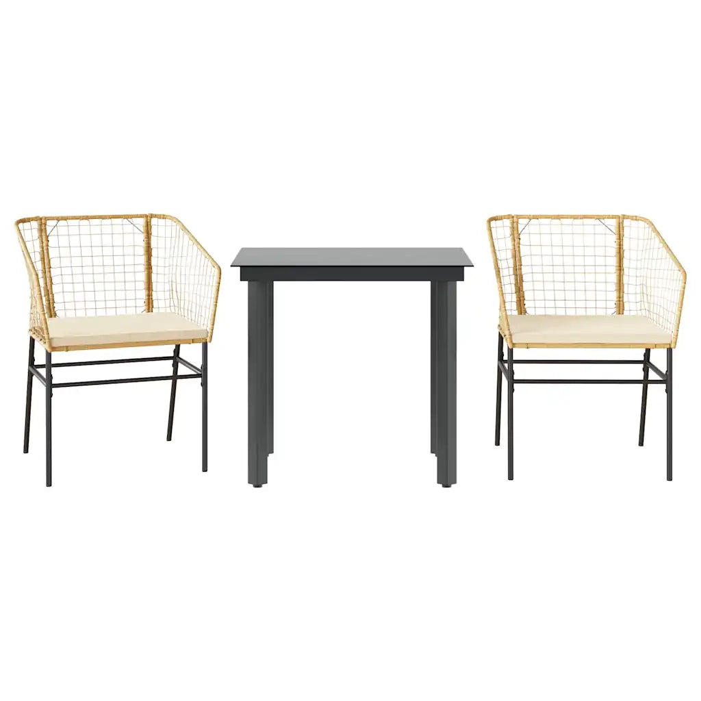 Set da Pranzo da Giardino 3pz | Set Salotto da Giardino con Cuscini Polyrattan Vetro