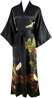 Kimono da notte in seta 100%, classico abito da camera con fiori, da donna