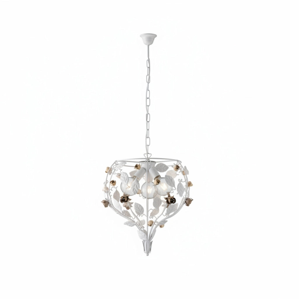 Lampadario Shabby Chic Bella Metallo Bianco 3 Luci E27