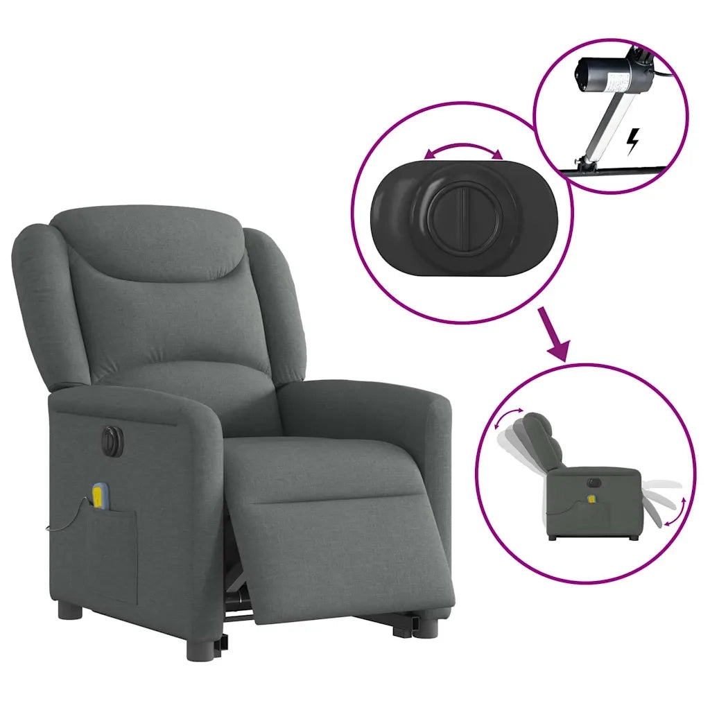 Poltrona Alzapersona Massaggi Elettrica Grigio Scuro Tessuto 3303225