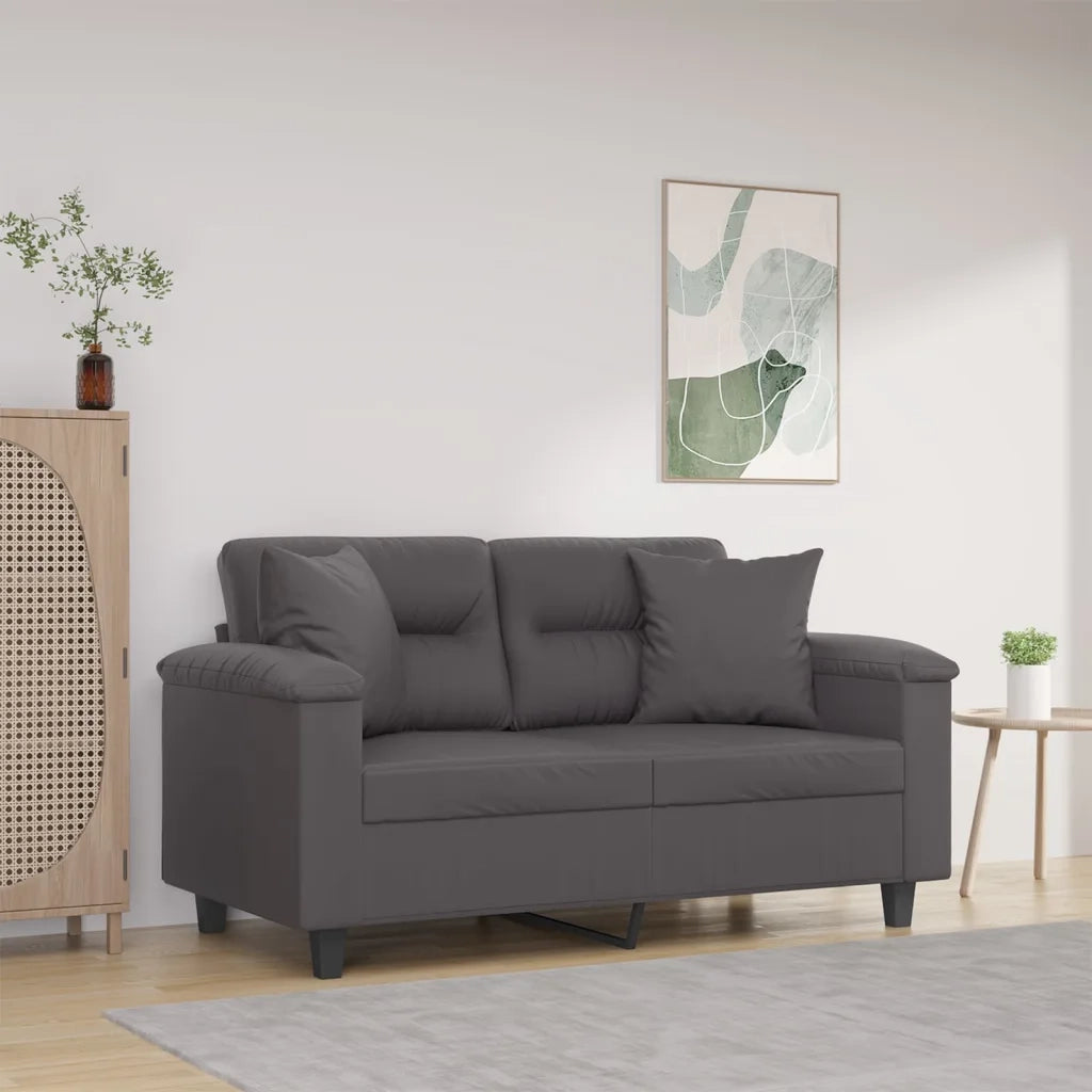 Divano | Divano da soggiorno | Sofa a 2 Posti con Cuscini Grigio 120 cm in Similpelle