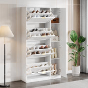 Scarpiera con specchio e 4 scomparti estraibili; 80x24x147 cm; bianco