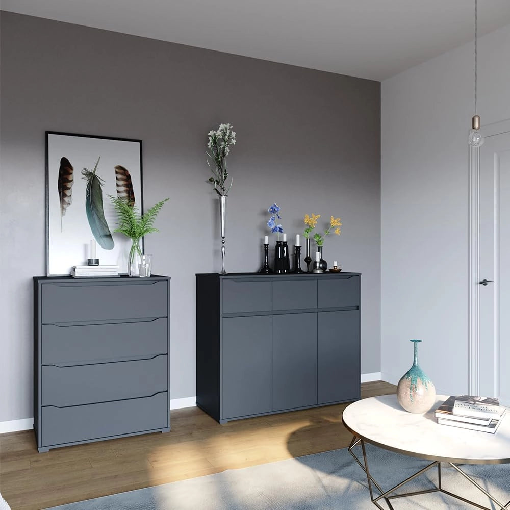 Credenza Ruben, Antracite, 48 x 101.6 cm con 4 cassetti, per riporre abiti e oggetti di uso quotidiano
