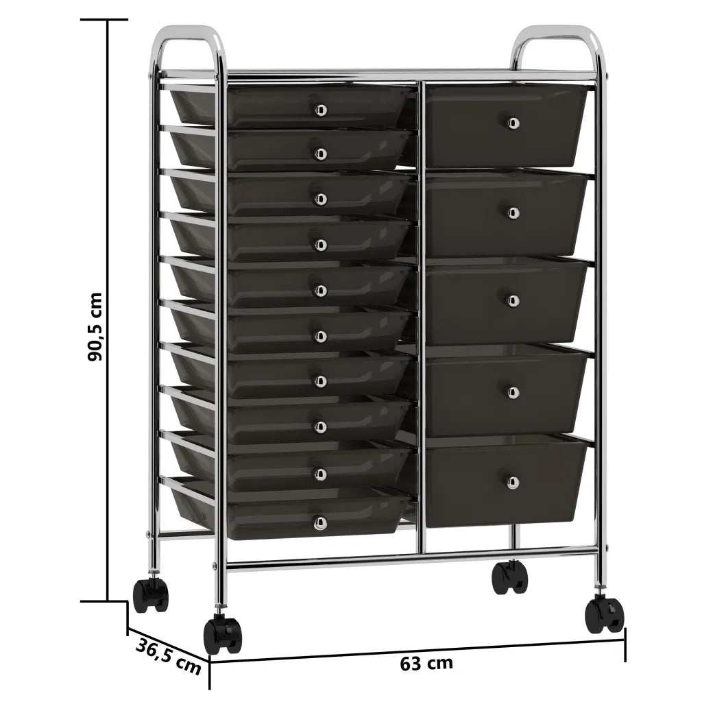 Carrello Portaoggetti XXL con 15 Cassetti Nero in Plastica 320407