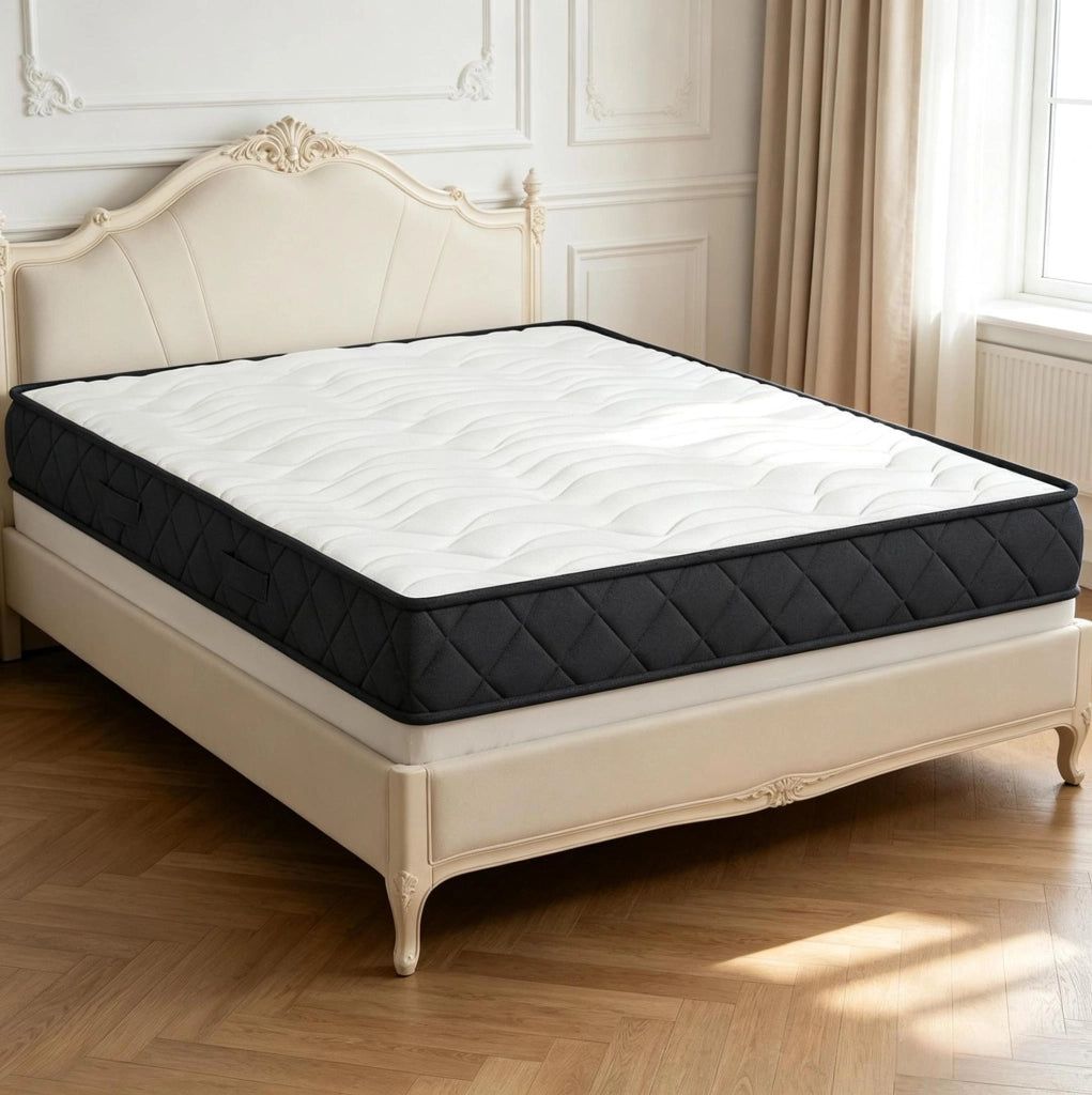 Materasso 140 x 190 cm in schiuma memory e schiuma ondulata; 20 cm; bianco e grigio