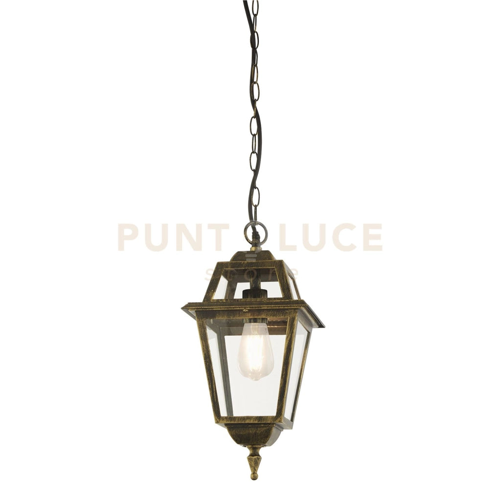 Lanterna pendente New Orleans, oro nero e vetro, IP44