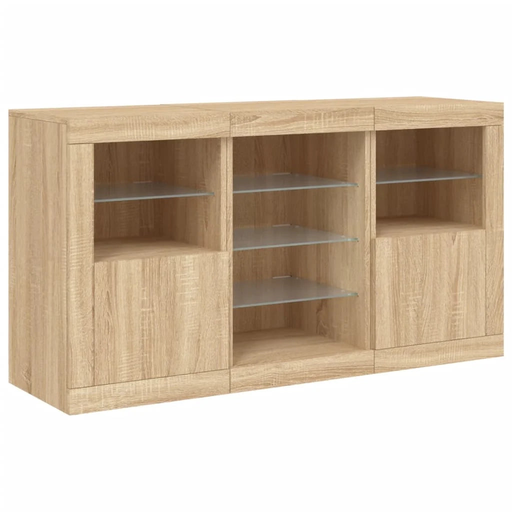 Buffet credenza cassettiera armadio mobile contenitore organizer per cucina soggiorno salotto con luci LED Sonoma 123 x 37 x 67 cm marrone 02_0029937