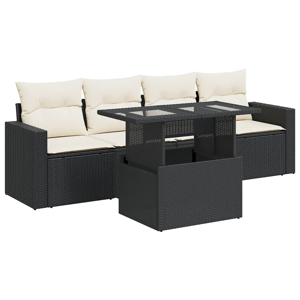 Set Divani da Giardino 5 pz con Cuscini in Polyrattan Nero 3326237