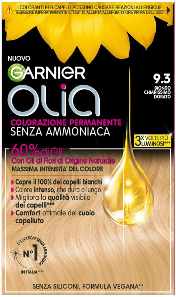 SET 4 GARNIER OLIA TINTA SENZA AMMONIACA 9.3 BIONDO CHIARISSIMO DORATO