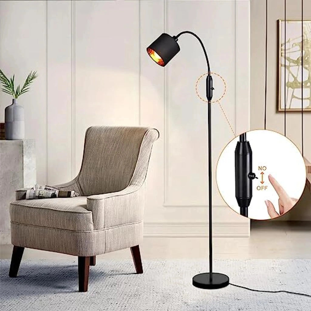 ZMH Lampada da terra nera tessuto arco orientabile 360° E14 interruttore bilanciere vintage senza lampadina