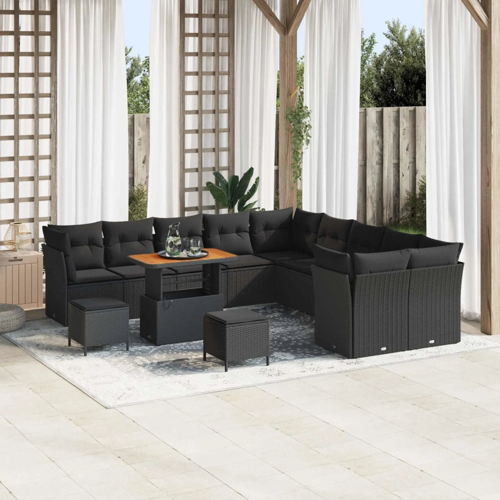 Set Divano da Giardino con cuscino 13 pcs Nero 3363494