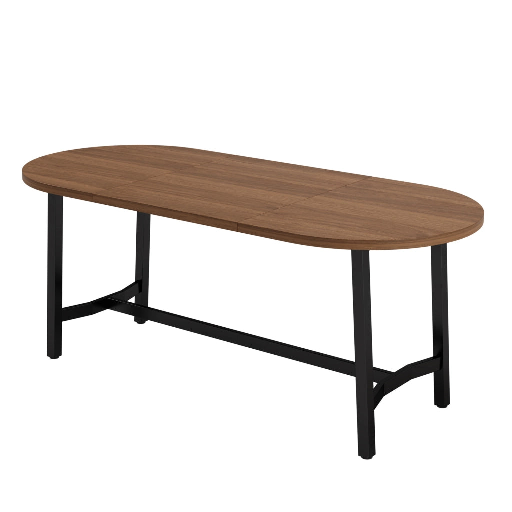 Tavolo da pranzo 180x80 cm con angoli arrotondati; struttura stabile in ferro e MDF; noce