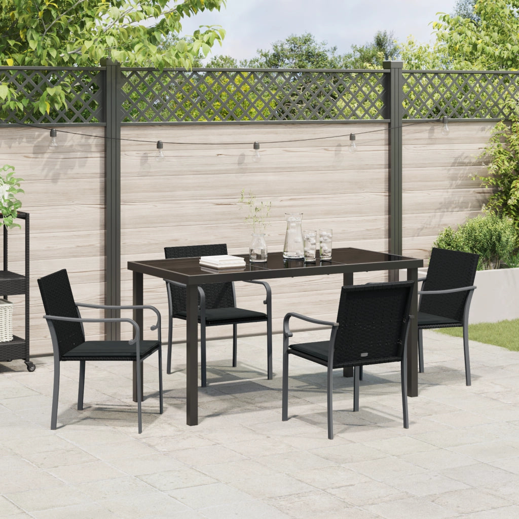 Set da pranzo da giardino in 5 pezzi con cuscini in polyrattan nero