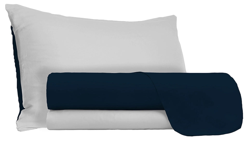 Set Lenzuola Sopra Sotto e Federe Doubleface Blu Scuro/Grigio Chiaro Matrimoniale