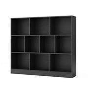 Libreria a 10 cubi con 2 kit anti-ribaltamento, Organizzatore di stoccaggio a 3 ripiani in legno alto 104cm Nero-Librerie
