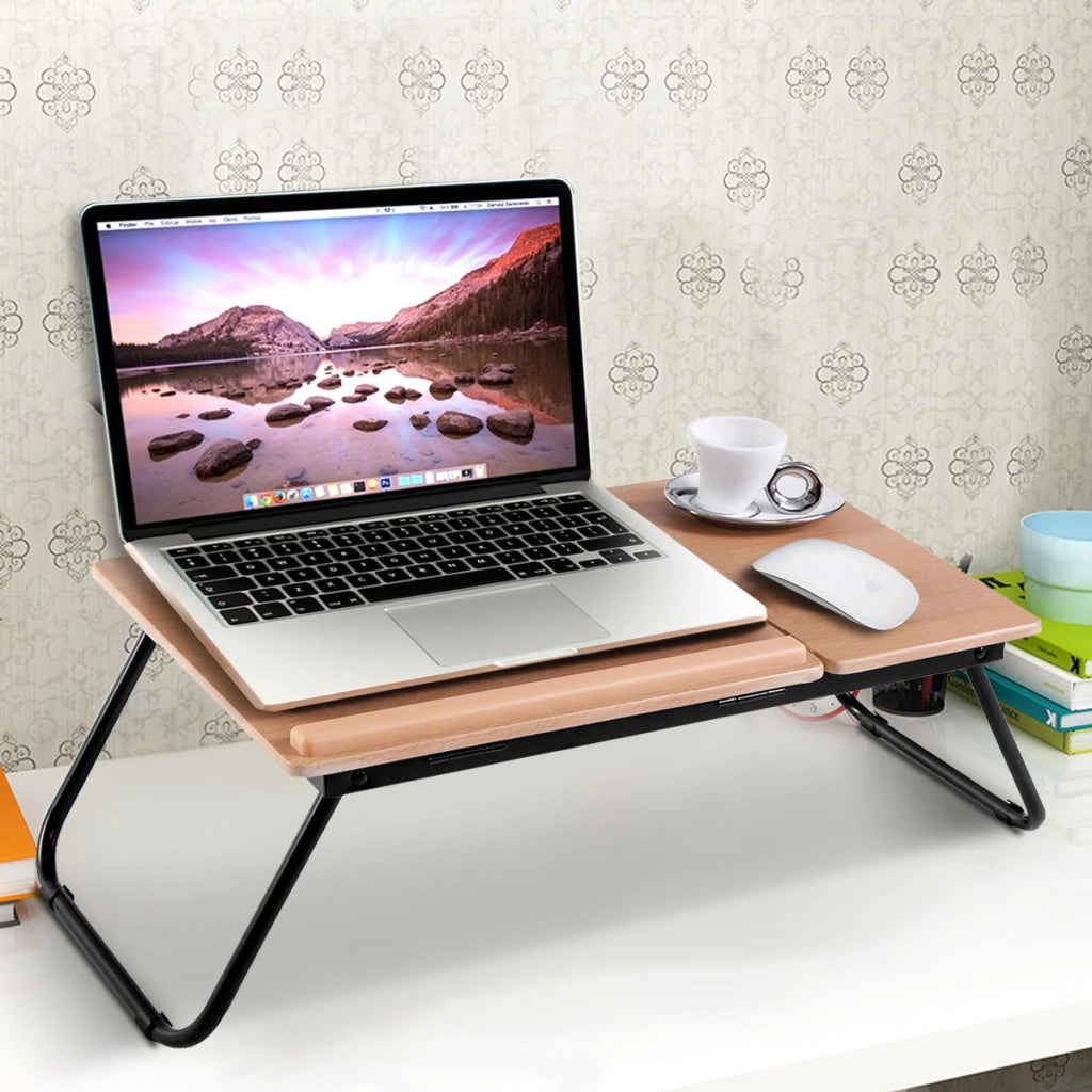 Tavolino portatile pieghevole per letto con piano inclinabile ufficio e viaggi, Tavolino per laptop colazione a letto Naturale