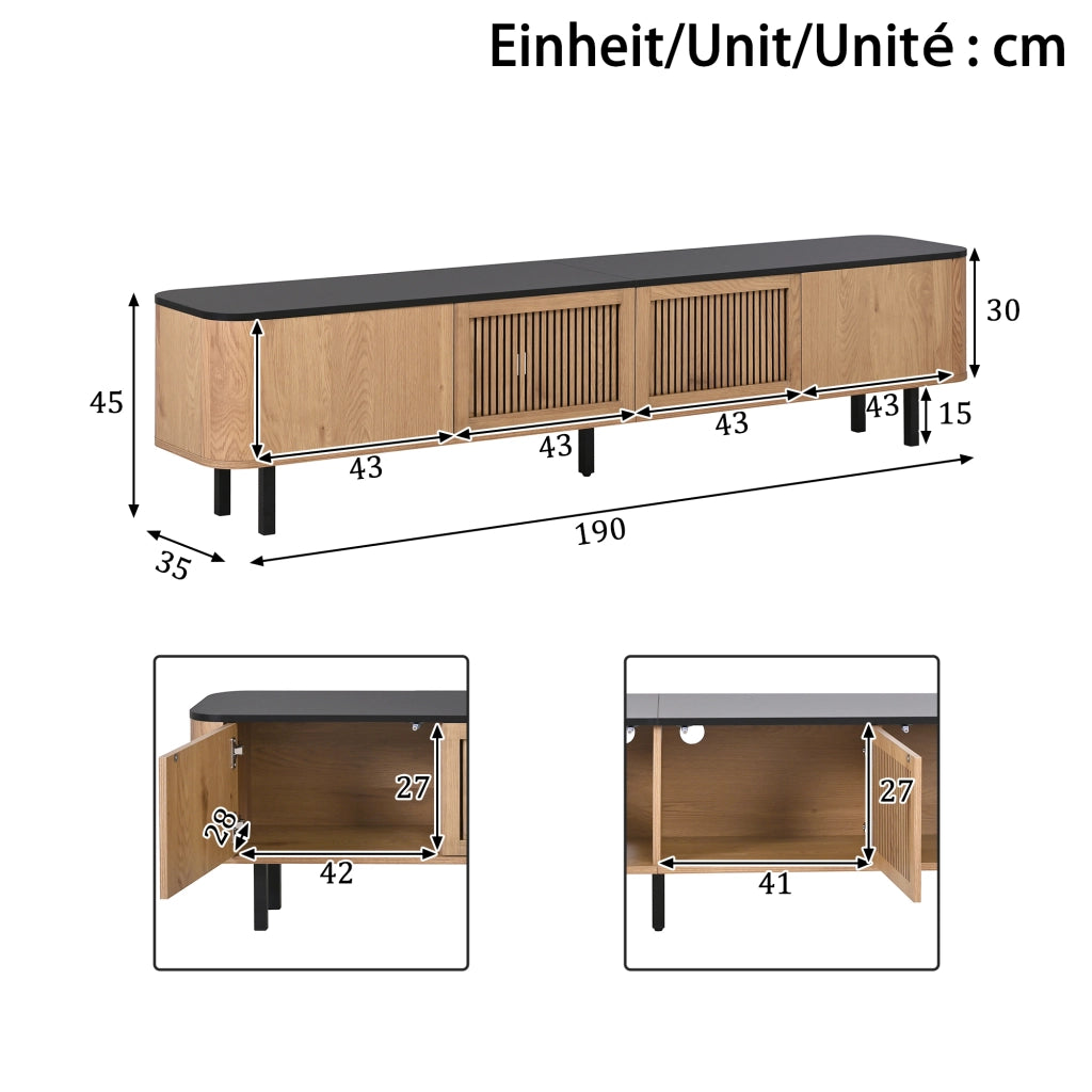 Mobile TV con 2 Ante a Griglia e 4 Vani; Stile Moderno; in MDF e Pannello Truciolare; 190??35??45 cm; Rovere