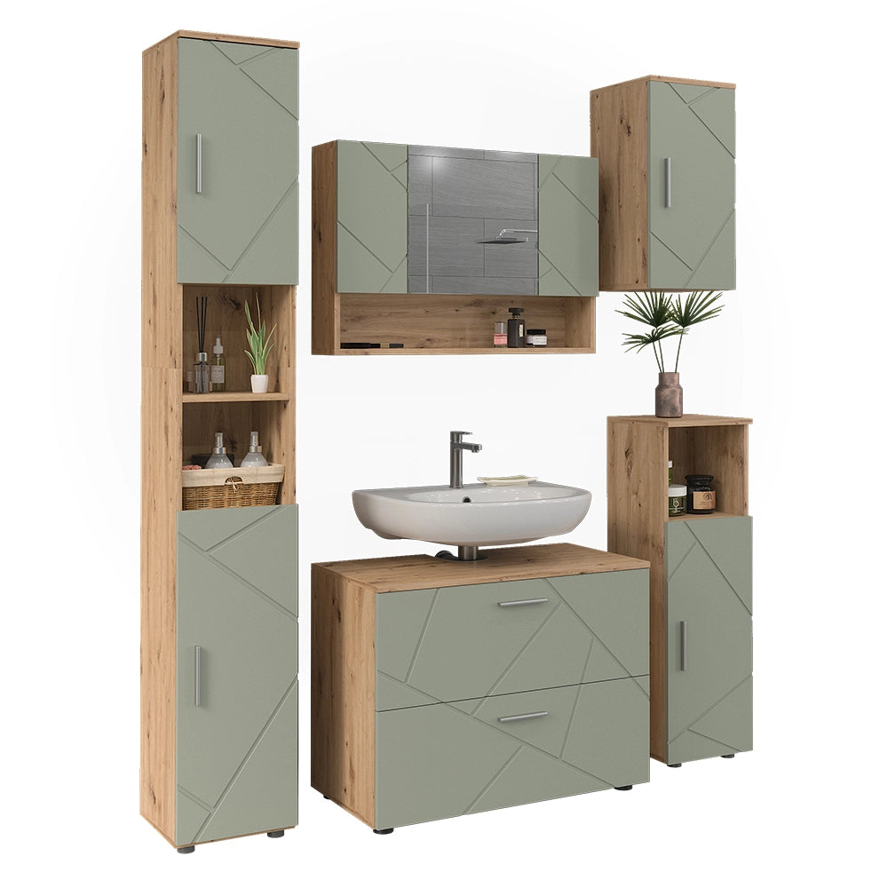 Vicco Set di mobili da bagno Verde salvia 5 parti