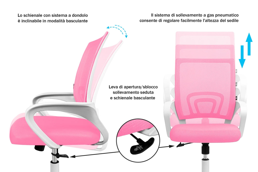 Sedia da ufficio ergonomica girevole fucsia - Happy - SU29HAPB