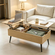 Tavolino basso sollevabile con 2 vani nascosti, per soggiorno e ufficio, nero ed effetto legno, 100 × 50 × 43,6 cm